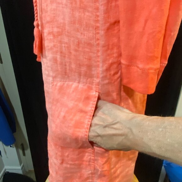 *20🤗You Are Sweet💛 Salmon Sandwich Pure Linen Dress - Picture 5 of 14